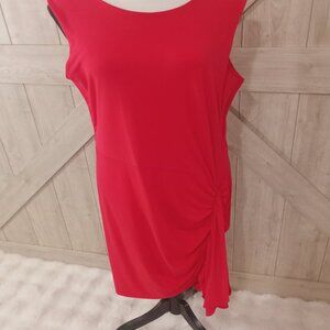 MICHAEL KORS-Red Midi Bodycon Asymmetrical Front Ruching Dress-Size L